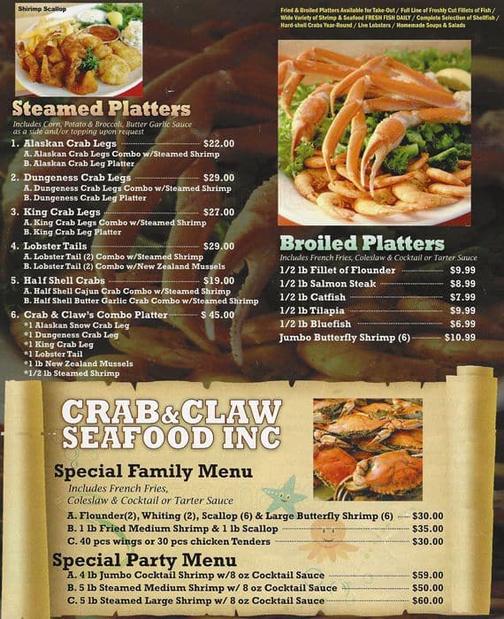 Menu at Crab & Claw restaurant, Philadelphia
