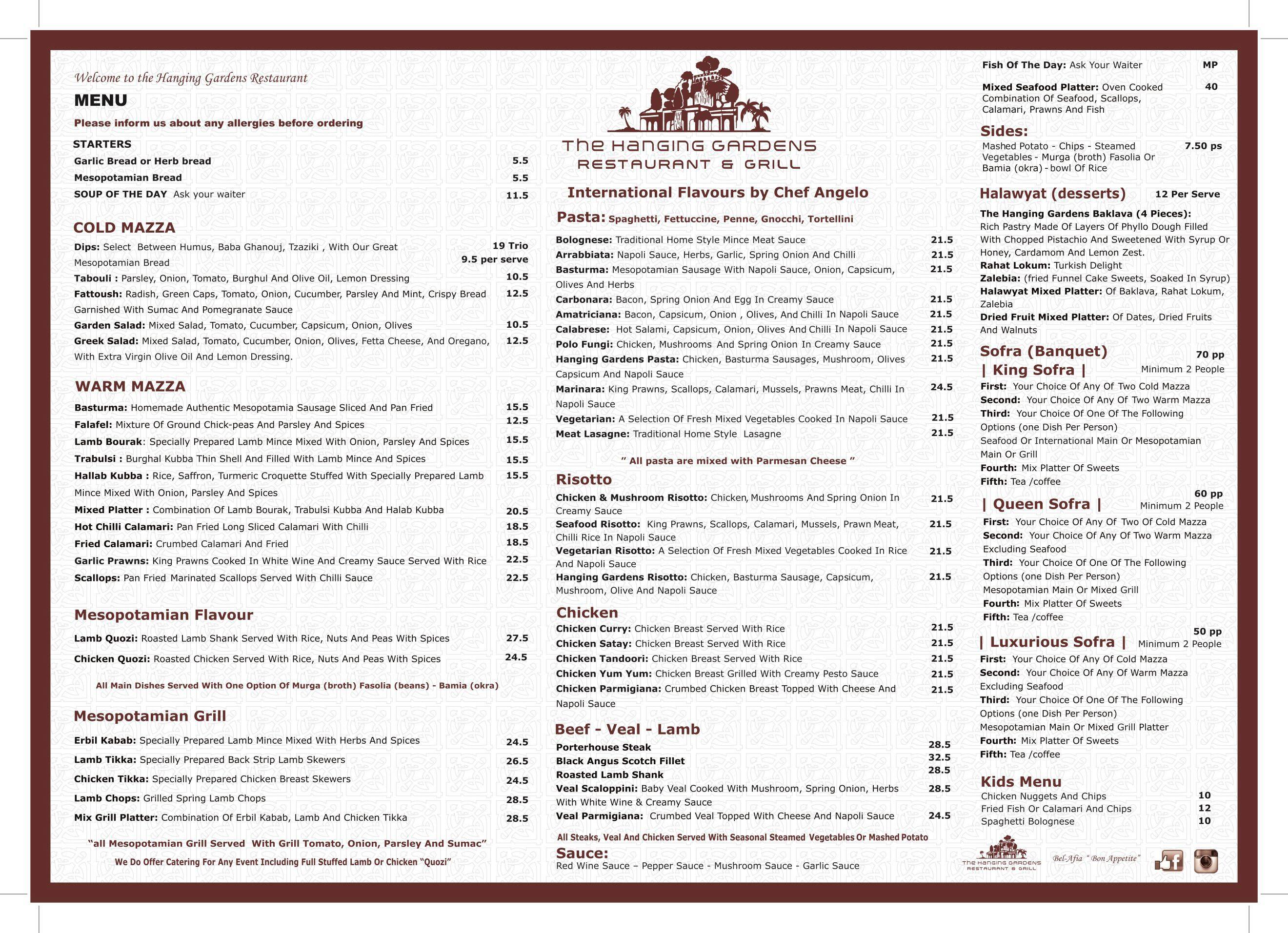 The Hanging Gardens Restaurant & Grill Menu Urbanspoon/Zomato