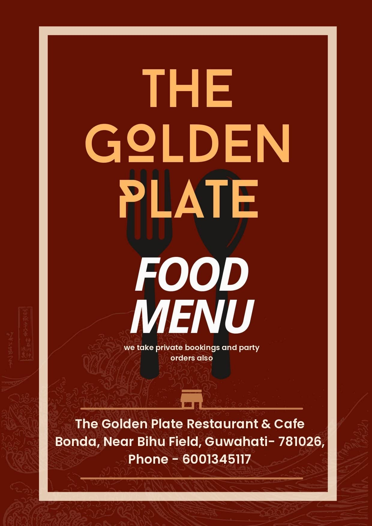 Menu of The Golden Plate, Madhghariya, Guwahati