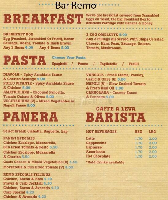 Bar Remo Menu, Menu for Bar Remo, City of London, London Zomato UK