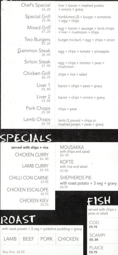 Menu at First Step Cafe, London