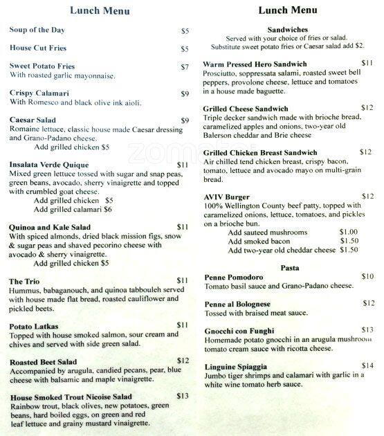 Aviv Restaurant menu
