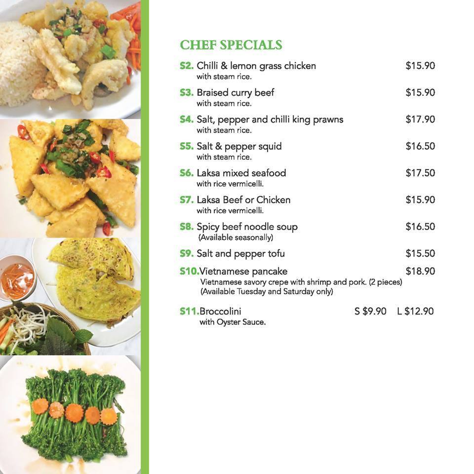 Menu at Saigon Express Drummoyne restaurant, Drummoyne