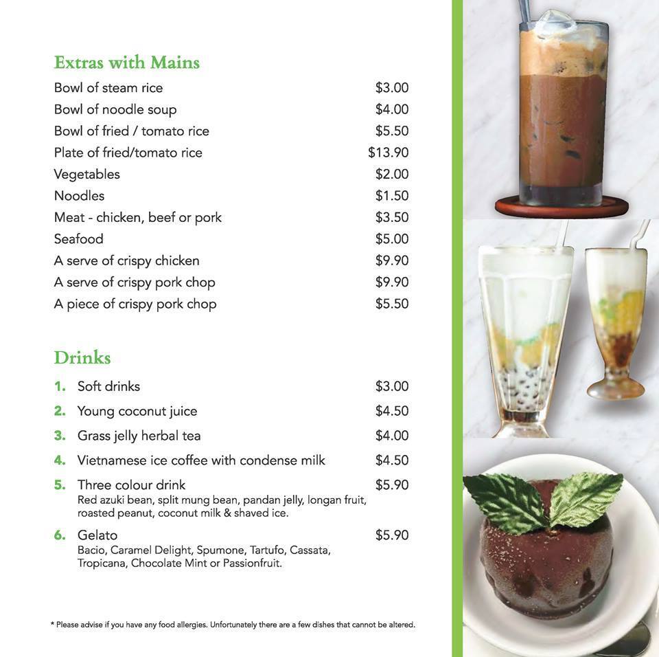 Menu at Saigon Express Drummoyne restaurant, Drummoyne