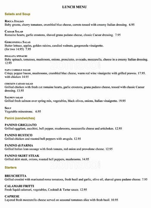 Rocca Ristorante Menu, Menu for Rocca Ristorante, Burlingame ...