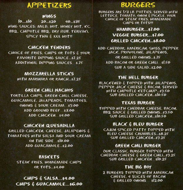 Menu at Hopper's Sports Grill pub & bar, Wheat Ridge