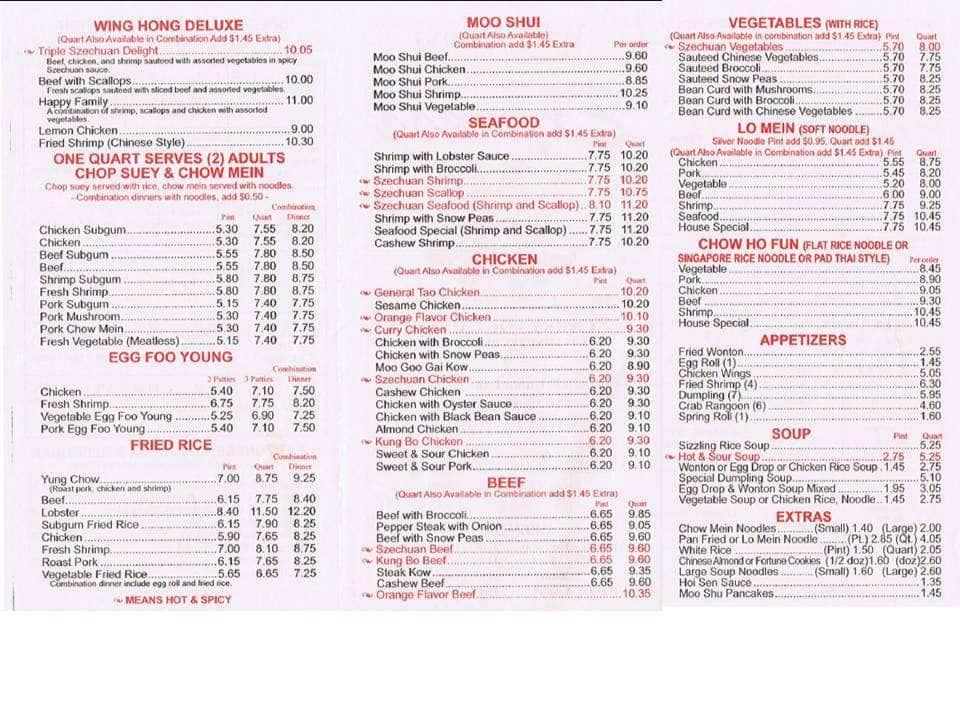 Wing Hong's Express Menu, Menu for Wing Hong's Express, White Lake