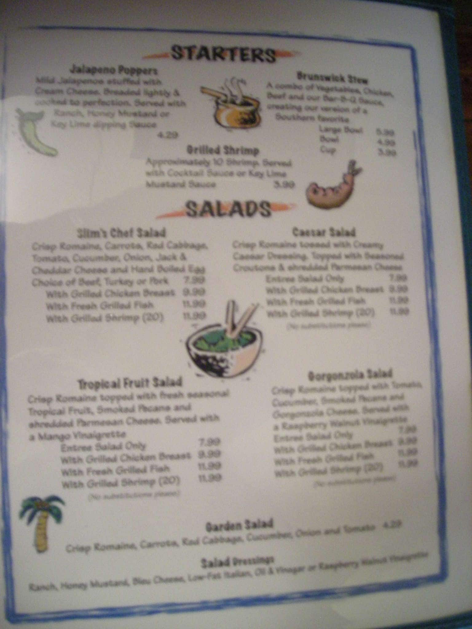 Menu at Slim's BarBQ, Arcadia