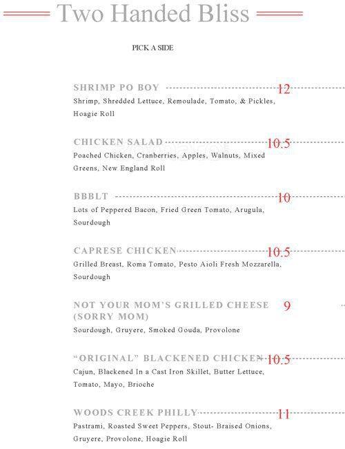 Menu at Woods Creek Tavern pub & bar, Lake in the Hills