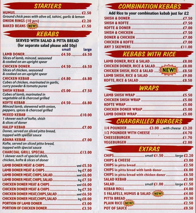 Menu at Charcoal Grill fast food, Croydon, 136 Southbridge Rd