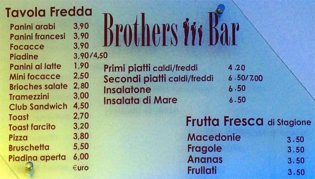 Menu di Brothers Bar PLOOM STORE 