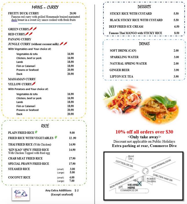 Kin Kao Thai Menu, Menu for Kin Kao Thai, Robina, Gold Coast