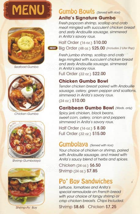 Menu At Nita S Gumbo Restaurant Chicago Stony Island Ave Nita S Gumbo Menu
