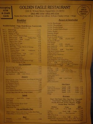 Golden Eagle Menu Menu For Golden Eagle Signal Hill