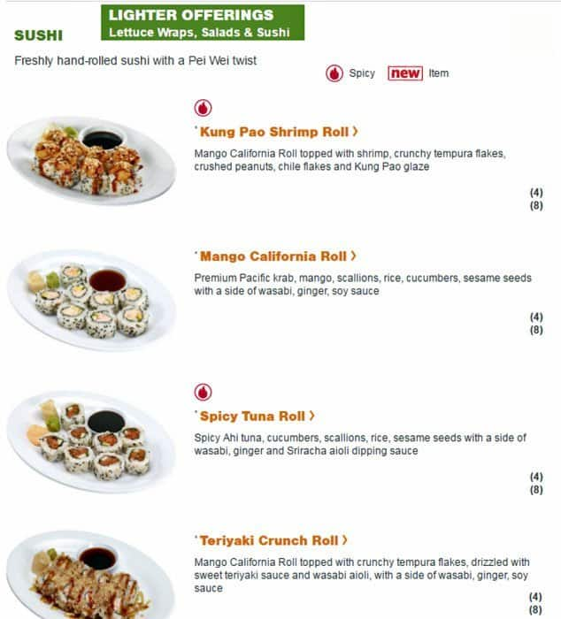 Pei Wei Printable Menu