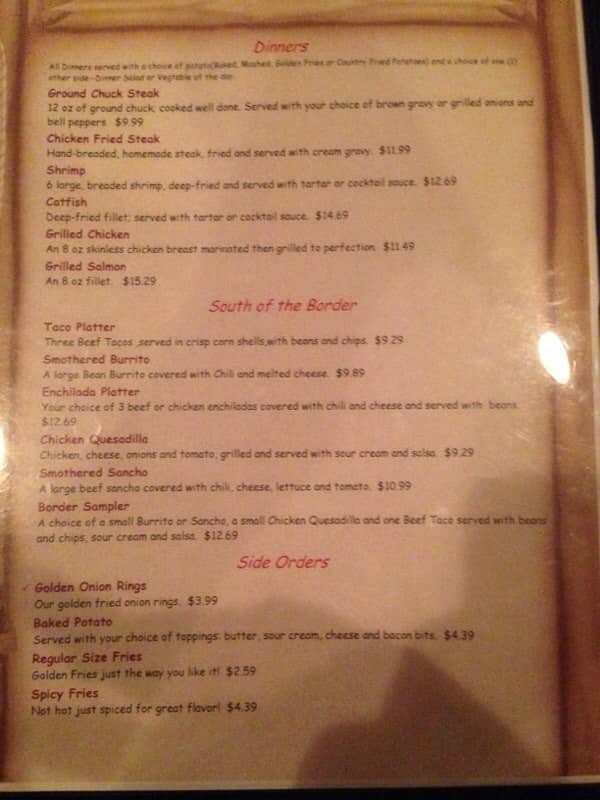 Menu at Cy's Hoof and Horn Supper Club, Sedgwick