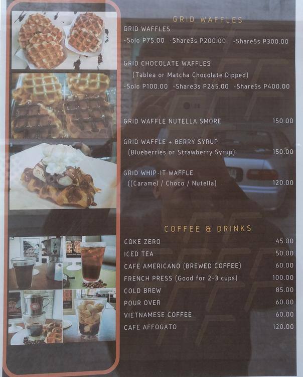 Menu at Grid Cafe + Waffles, Tagaytay