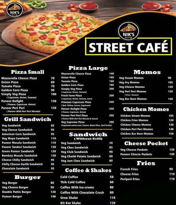 Menu of Street Cafe, Balewadi, Pune