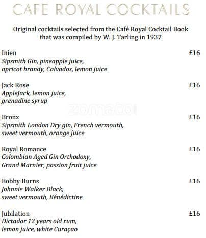 The Grill Room Cafe Royal Menu