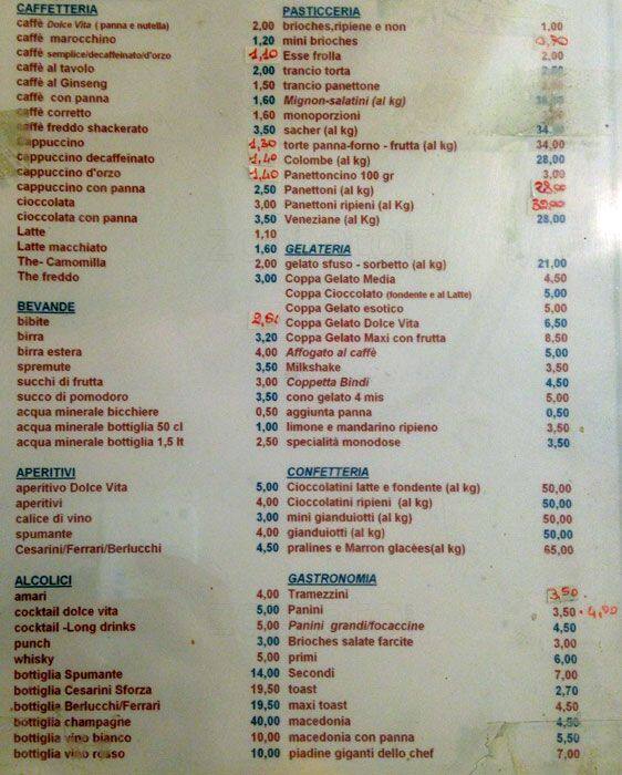 Menu di Dolce Vita 