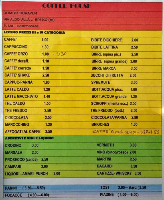 Menu di Coffe House 