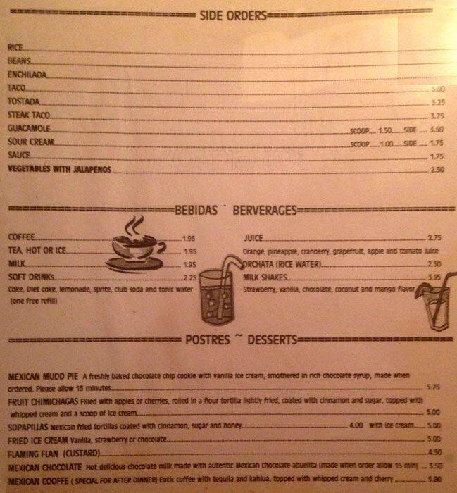 Menu at El Nuevo Tipico Mexican Restaurant, Skokie, Dempster St