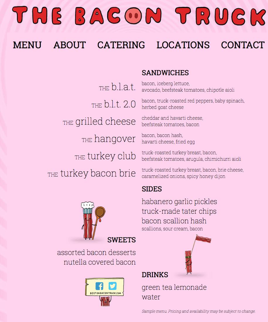 Bacon Truck Menu, Menu for Bacon Truck, Central Square, Boston