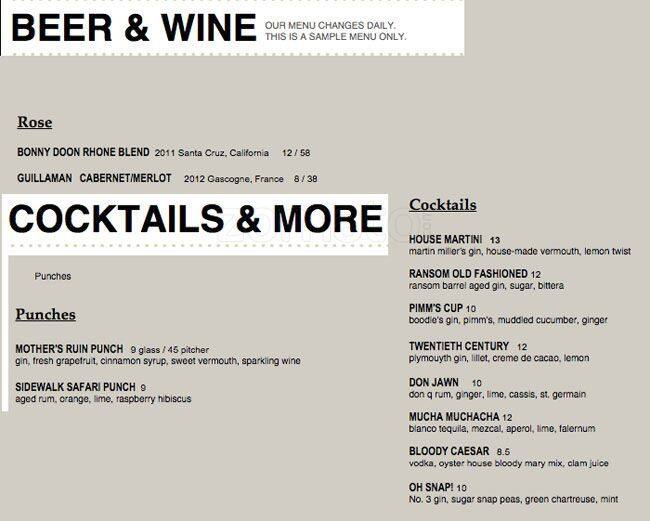 Menu at Oyster House restaurant, Philadelphia