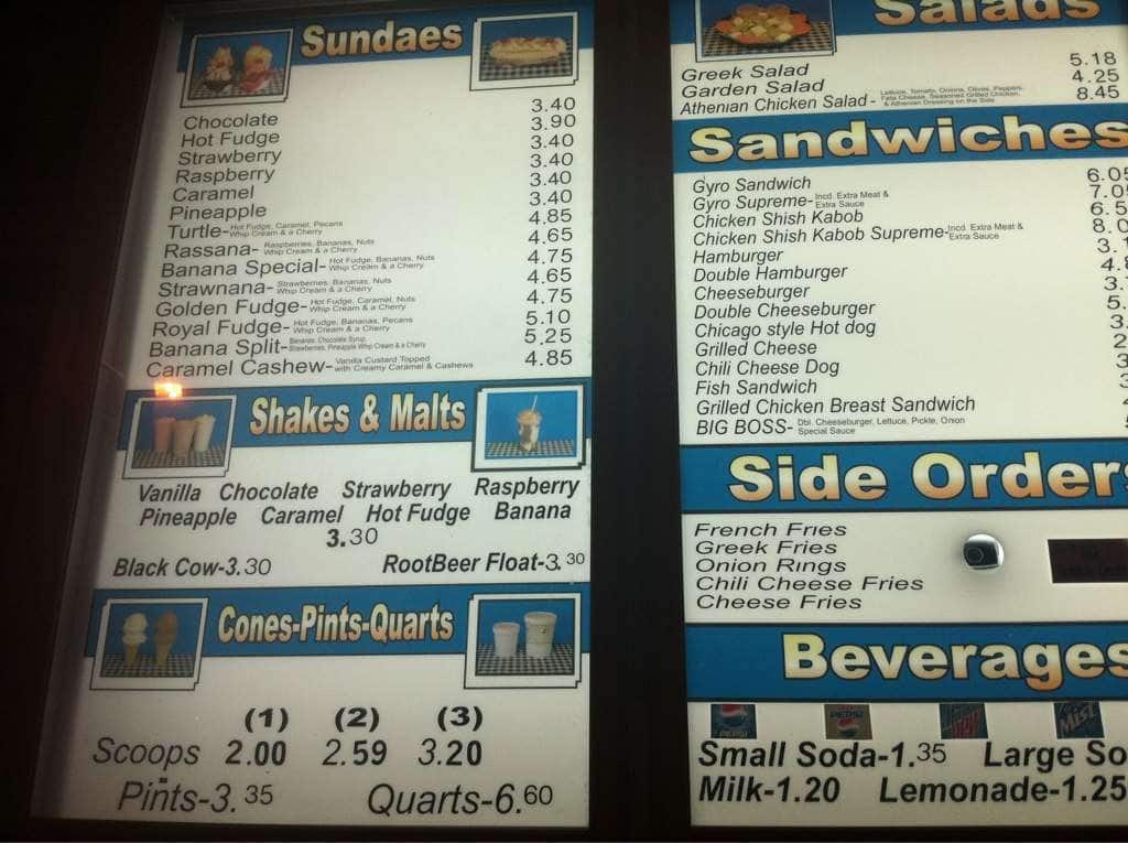 Menu at Golden Gyros restaurant, Milwaukee