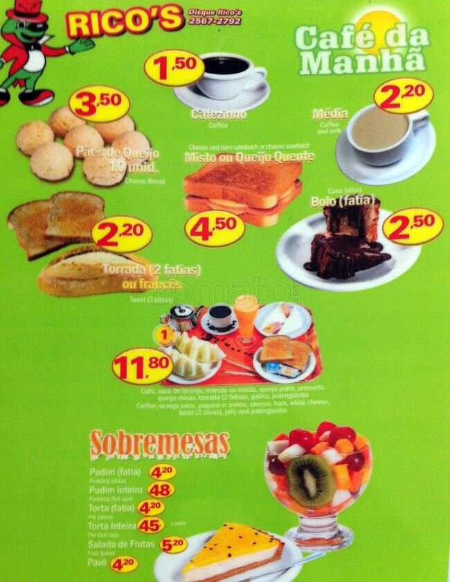 Rico's Lanches - Rua Conde de Bonfim cardápio