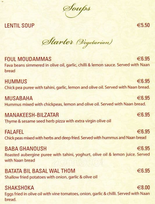 Little Jerusalem Menu, Menu for Little Jerusalem, Rathmines, Dublin