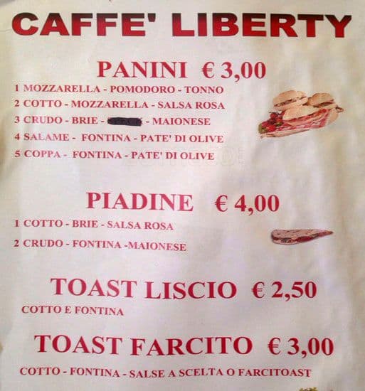 Menu di Caffè Liberty 