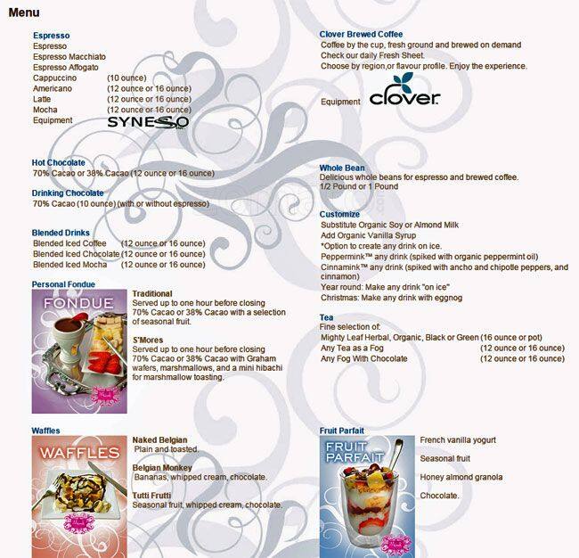 Mink Chocolates Menu, Menu for Mink Chocolates, South Surrey, Surrey