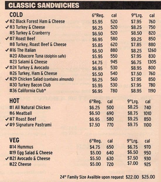 togo sandwich menu