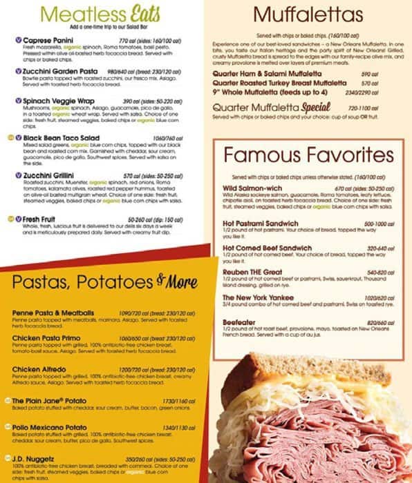 Menu at Jason's Deli restaurant, San Marcos