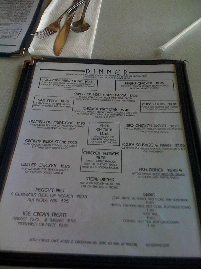 Menu at 40th Street Cafe, Phoenix