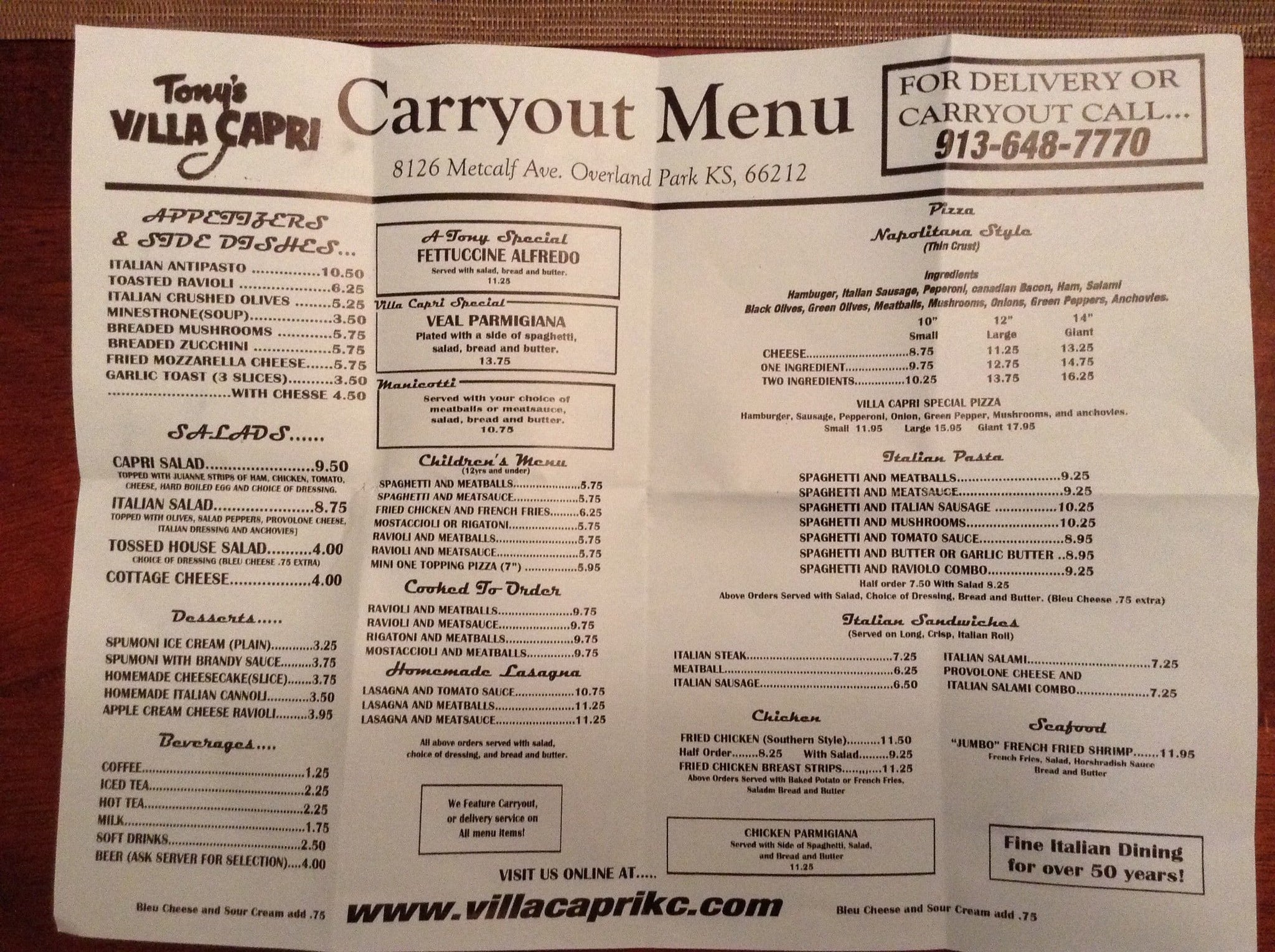 tony-s-villa-capri-menu-menu-for-tony-s-villa-capri-overland-park