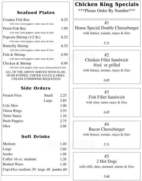 Menu at Chicken King restaurant, Charlotte, West Blvd