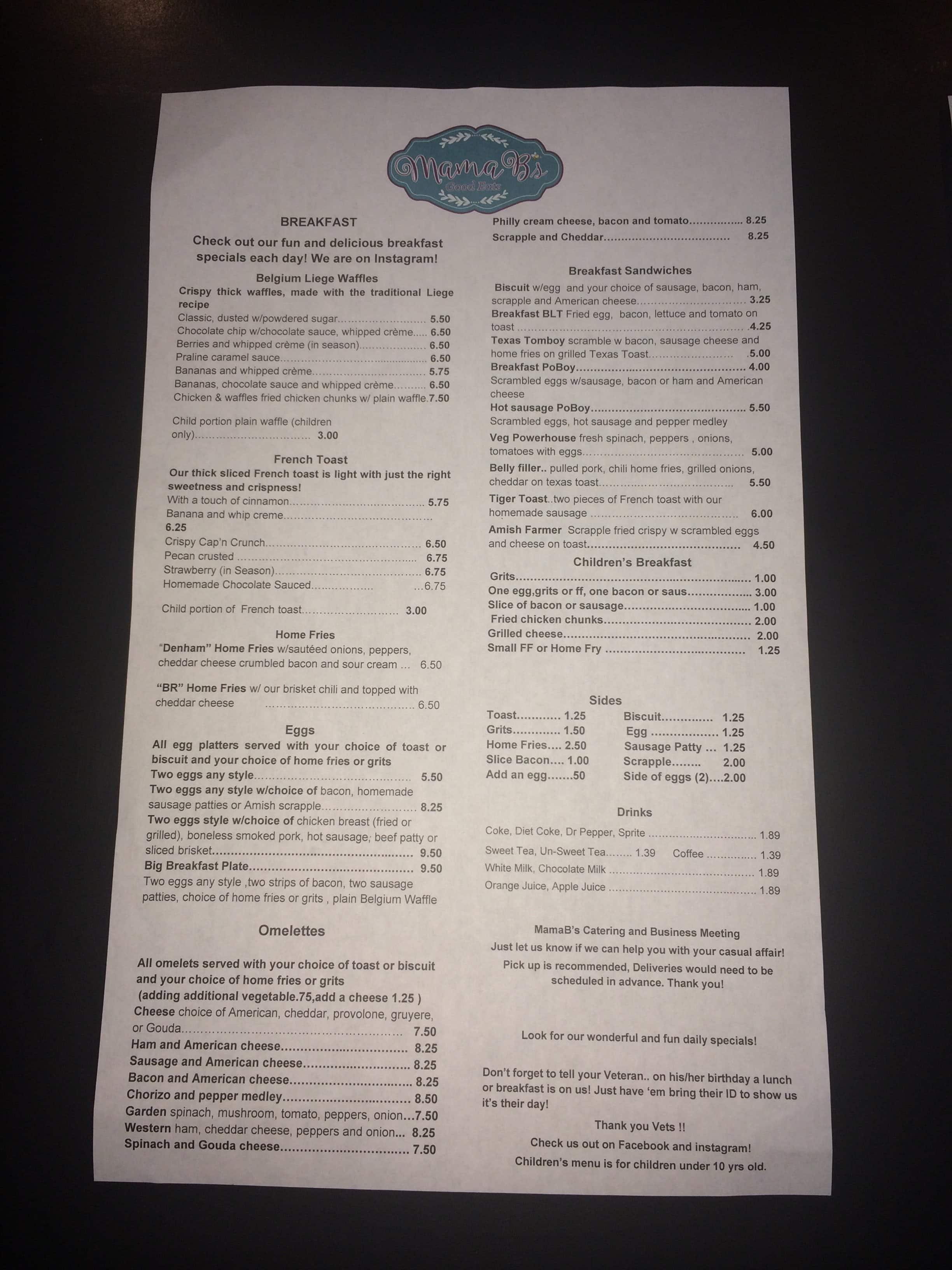 Mama B's Good Eats Menu, Menu De Mama B's Good Eats, Denham Springs ...