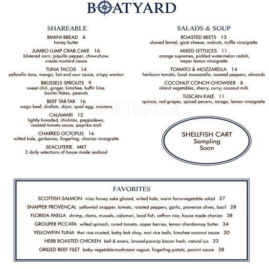 Menu at Boatyard restaurant, Fort Lauderdale, SE 17th St