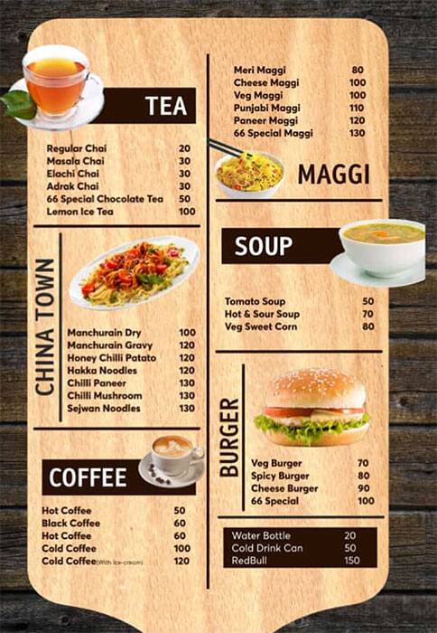 Menu at Route 66, Gwalior