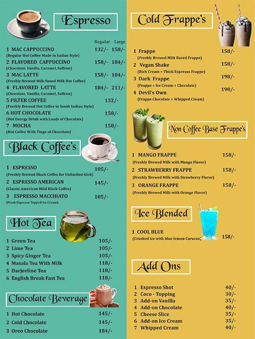 Menu of Mac Pastries And Café, Yelahanka, Bangalore