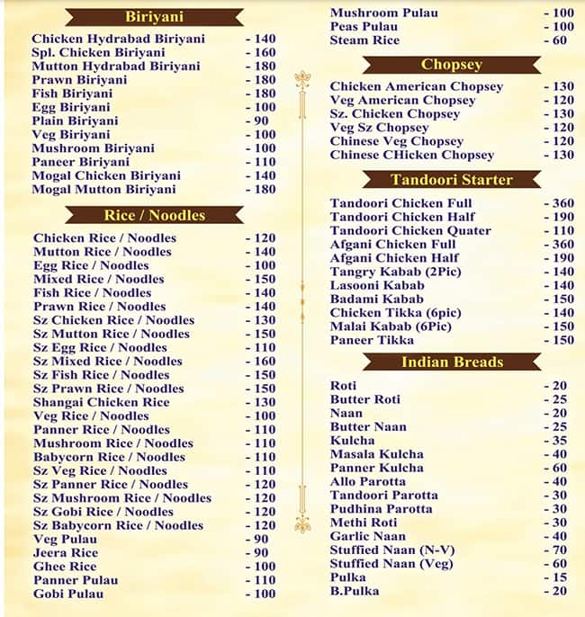 Menu of Melan Restaurant, Poonamalle, Chennai