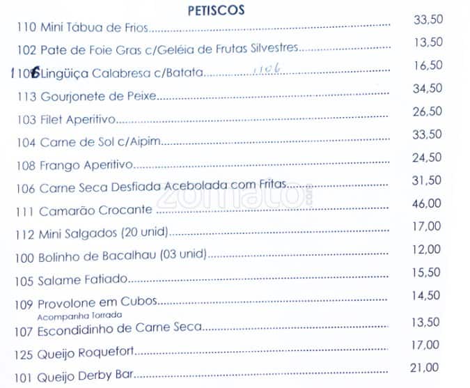 Derby Bar Gávea cardápio