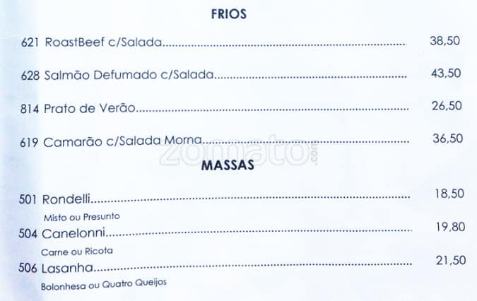 Derby Bar Gávea cardápio