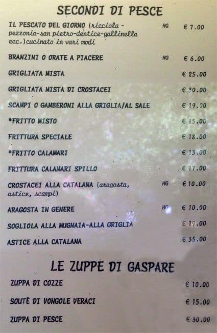 Menu di Da Gaspare 