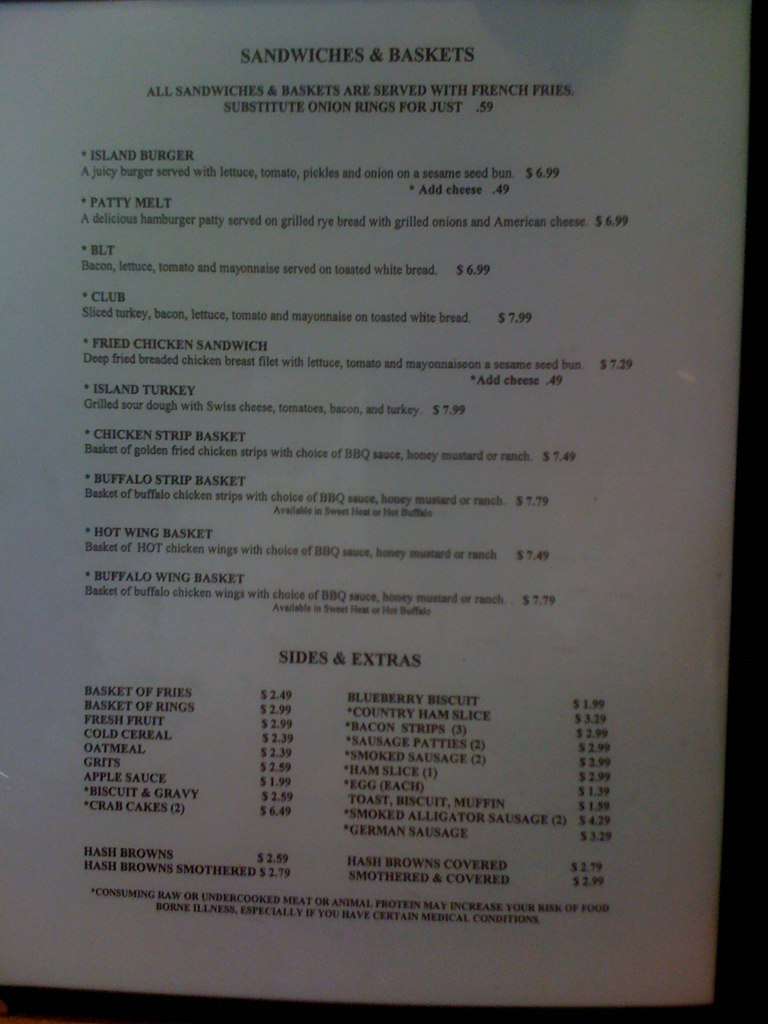 Menu at Island Pancake House cafe, Gulf Shores