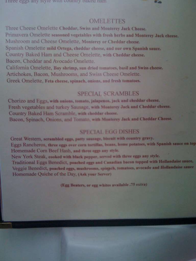 Menu at Golden Egg Cafe, Ventura, E Main St