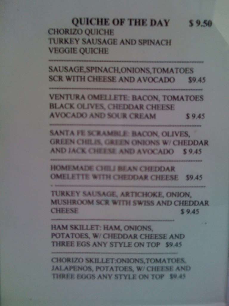 Menu at Golden Egg Cafe, Ventura, E Main St