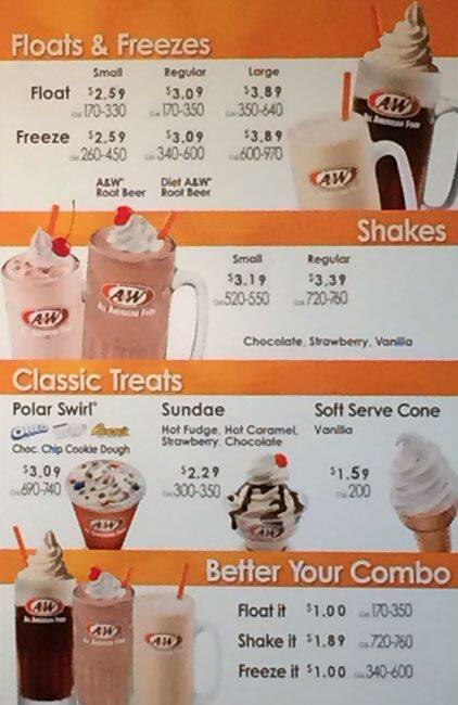 A&W Restaurant menu
